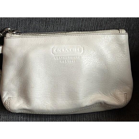 Coach wristlet Zip Leather Handled Wristlet Wallet Clutch White Cream Ivory VTG - Picture 2 of 7